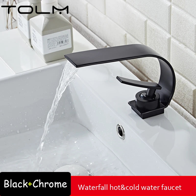 TOLM Basin Faucet Modern Bathroom Faucet Mixer Tap Black/White Wash basin Faucet Single Handle Hot and Cold Waterfall Faucet