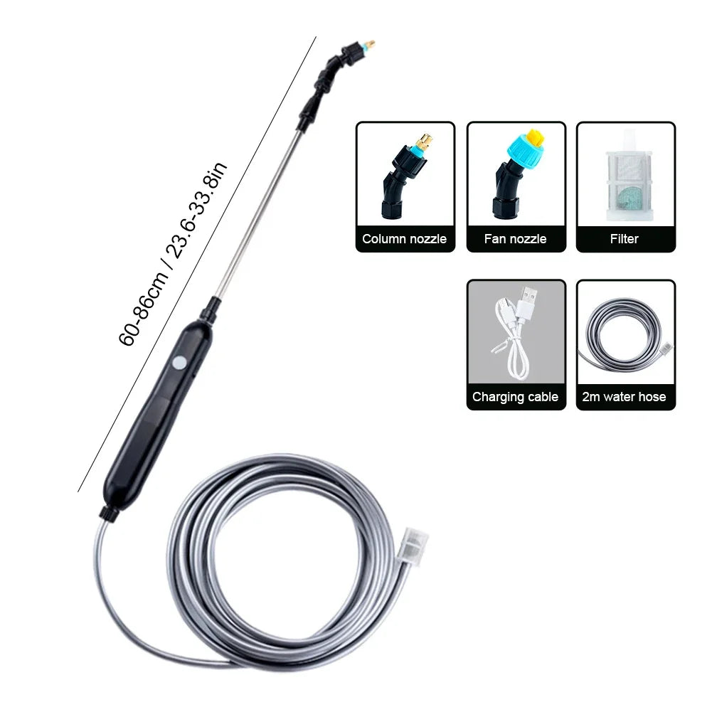 Electric Sprayer with 2/4 Nozzles Garden Watering Spray Gun with 2/3/5/6/8m Pipes Type-C/USB Telescopic Handle Irrigation Tools