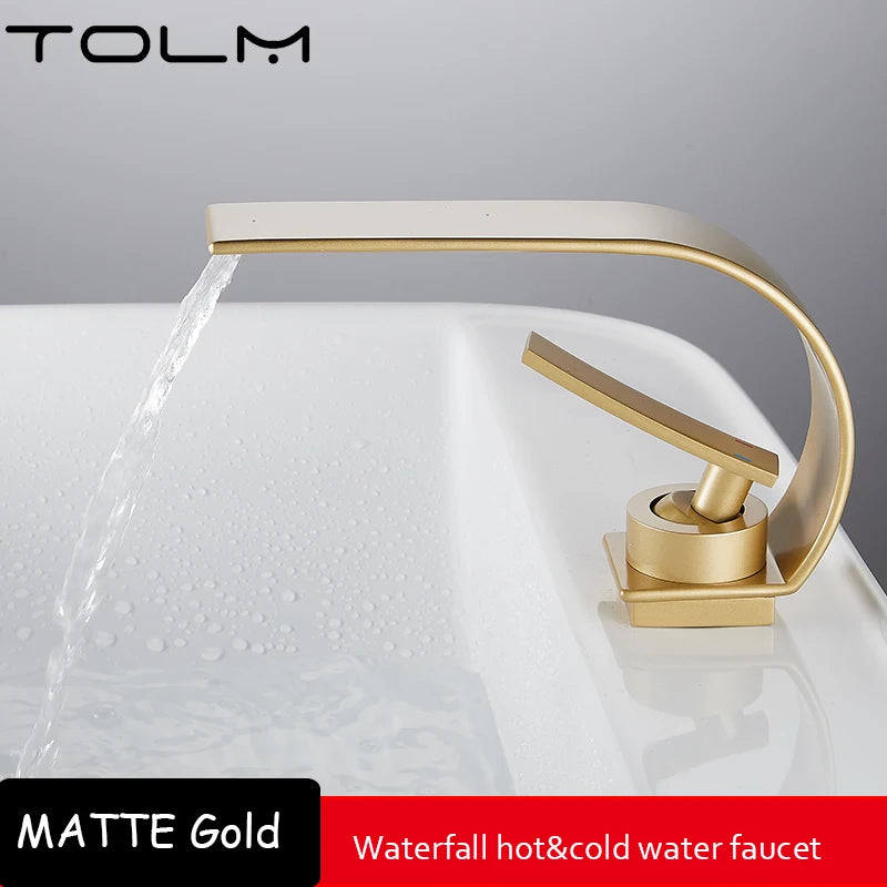 TOLM Basin Faucet Modern Bathroom Faucet Mixer Tap Black/White Wash basin Faucet Single Handle Hot and Cold Waterfall Faucet