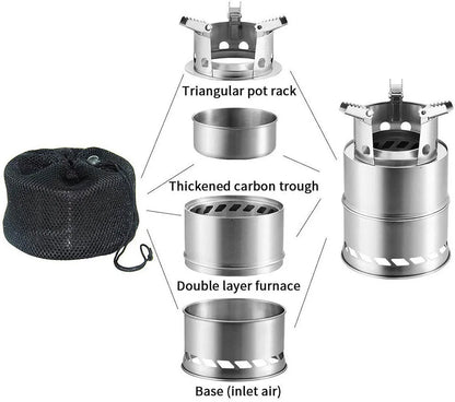 Portable Outdoor Camping Stove Wood Burning Mini Lightweight Stainless Steel  Stove Picnic BBQ Cooker Travel Adventure Tools