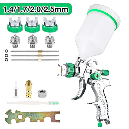 Professional HVLP Spray Gun 1.4/1.7/2.0/2.5mm Steel Nozzle Gravity Spray Gun DIY Spray Paint Kit Home Car Paint Spray Gun Tools