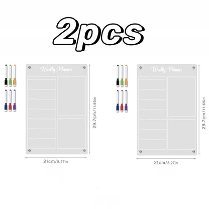 Fridge Magnetic Calendar Reusable Clear Acrylic Message Board Dry Erase Sticker Board with Six Pens Weekly Planner Menu Gadgets