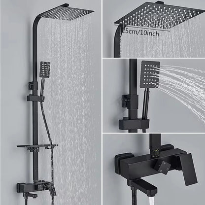Chrome Brass Shower Faucet Set Rainfall Bathtub Tap With Bathroom Shelf 4 Function Height Adjust Shower Mixer Crane Fast Delivey