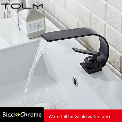 TOLM Basin Faucet Modern Bathroom Faucet Mixer Tap Black/White Wash basin Faucet Single Handle Hot and Cold Waterfall Faucet