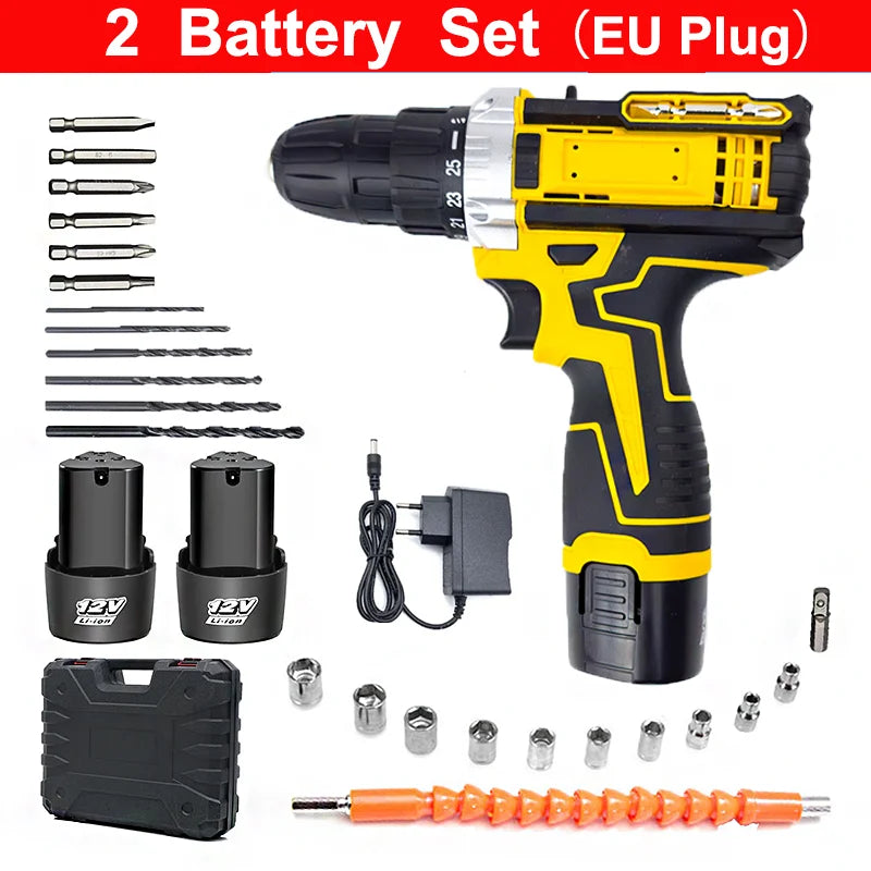 12V Lithium Electric Drill Electric Screwdriver Hand Electric Drill  Electric Tool Set  Multifunctional Accessory Box Packaging