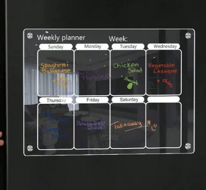 Fridge Magnetic Calendar Reusable Clear Acrylic Message Board Dry Erase Sticker Board with Six Pens Weekly Planner Menu Gadgets