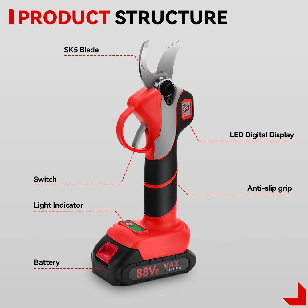 ONEVAN 30mm 4Gears Brushless Electric Pruning Shears Cordless Rechargeable Fruit Tree Bonsai Pruning For Makita 18V Battery Pin
