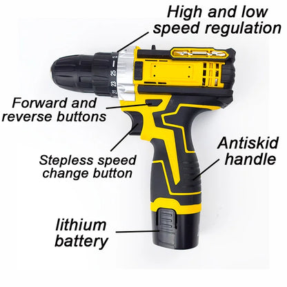 12V Lithium Electric Drill Electric Screwdriver Hand Electric Drill  Electric Tool Set  Multifunctional Accessory Box Packaging
