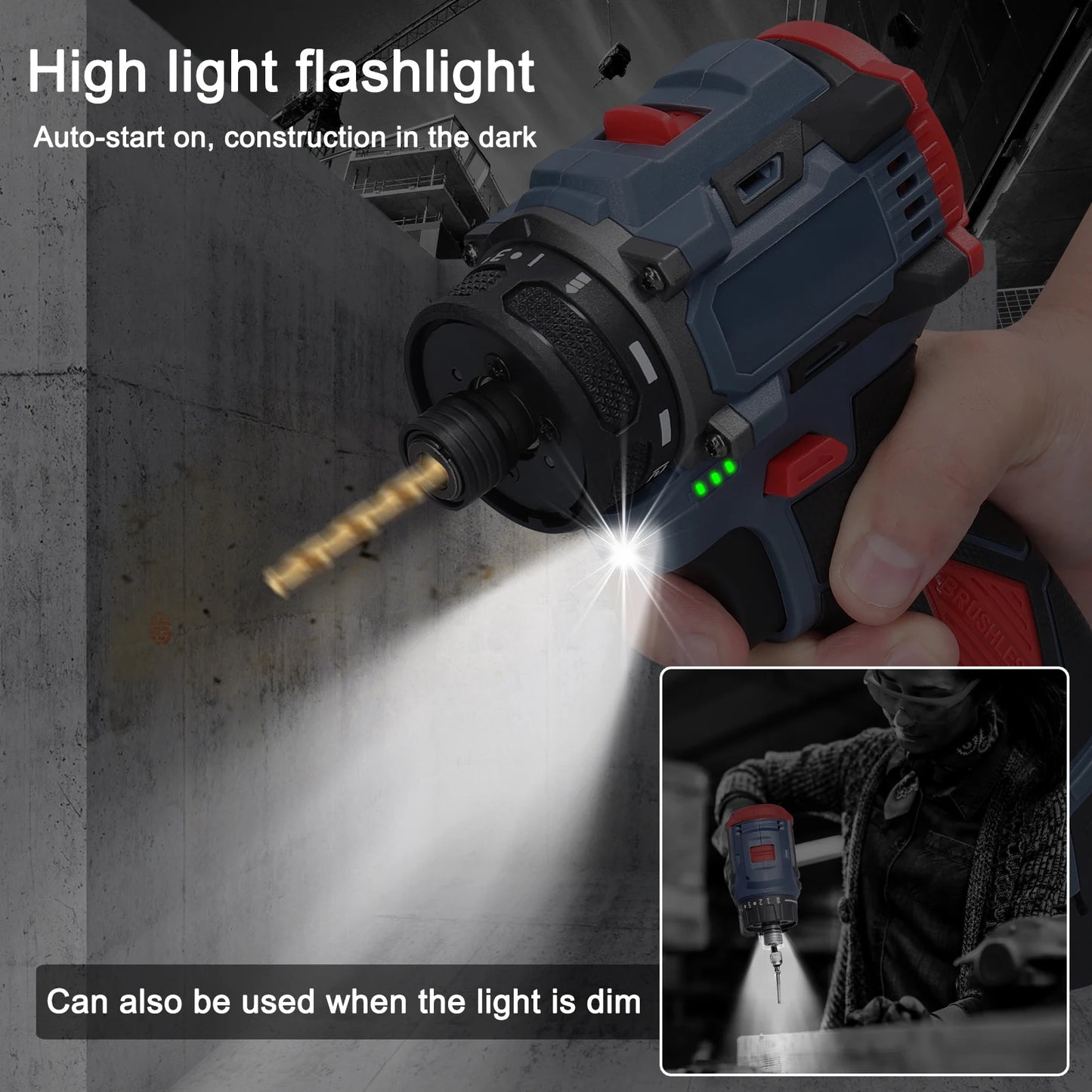 16.8V Brushless 2in1 Cordless Driver Drill Electric Screwdriver Battery Screwdrivers Rotation Ways Drills Screwdriver Tools