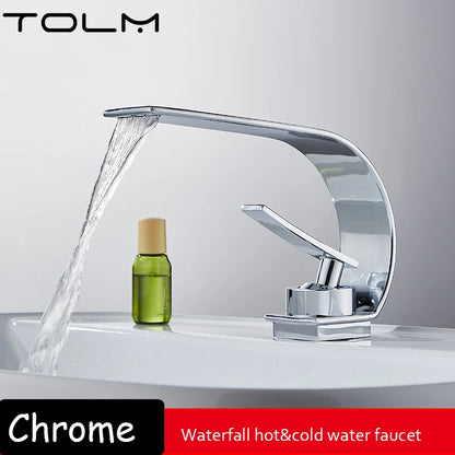 TOLM Basin Faucet Modern Bathroom Faucet Mixer Tap Black/White Wash basin Faucet Single Handle Hot and Cold Waterfall Faucet