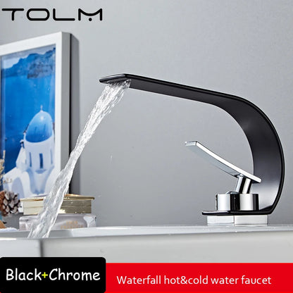 TOLM Basin Faucet Modern Bathroom Faucet Mixer Tap Black/White Wash basin Faucet Single Handle Hot and Cold Waterfall Faucet
