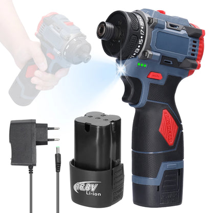 16.8V Brushless 2in1 Cordless Driver Drill Electric Screwdriver Battery Screwdrivers Rotation Ways Drills Screwdriver Tools