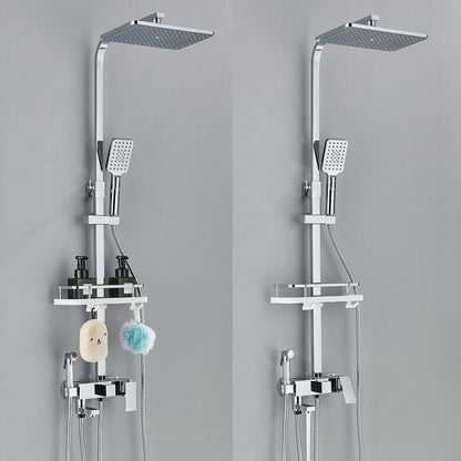 Chrome Brass Shower Faucet Set Rainfall Bathtub Tap With Bathroom Shelf 4 Function Height Adjust Shower Mixer Crane Fast Delivey