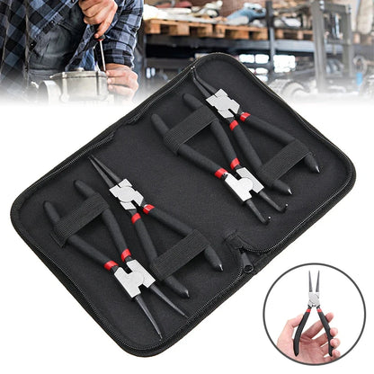 Jeu de pinces à circlips de 7 pouces, pince à Long nez, pince pliée, intérieur et extérieur, outil de retrait d'anneau à pression de retenue, 4 pièces