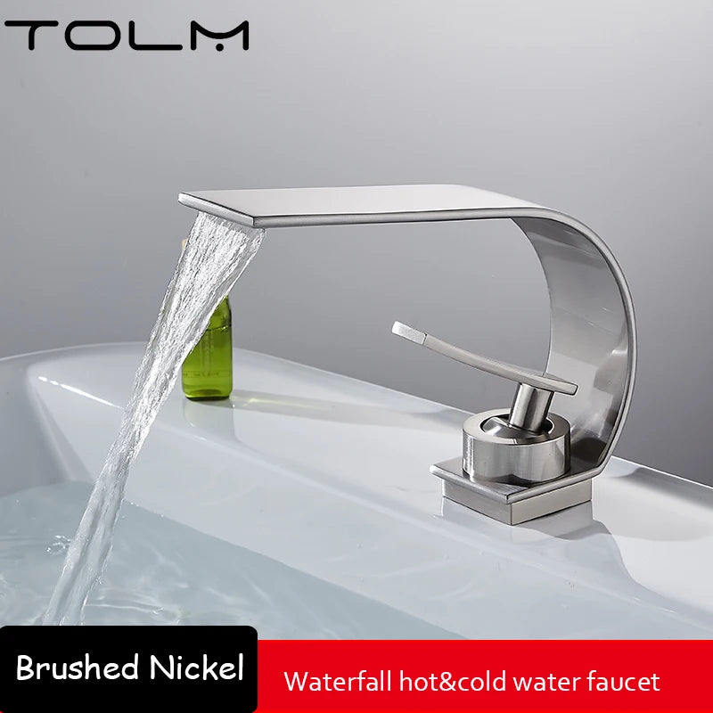 TOLM Basin Faucet Modern Bathroom Faucet Mixer Tap Black/White Wash basin Faucet Single Handle Hot and Cold Waterfall Faucet
