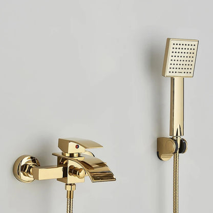 Black Bathroom Tub Faucet Single Handle Waterfall Spout Mixer Tap with Hand Shower Wall Mounted Gold Bath Faucets Bathtub Tap