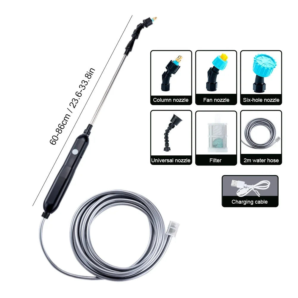 Electric Sprayer with 2/4 Nozzles Garden Watering Spray Gun with 2/3/5/6/8m Pipes Type-C/USB Telescopic Handle Irrigation Tools