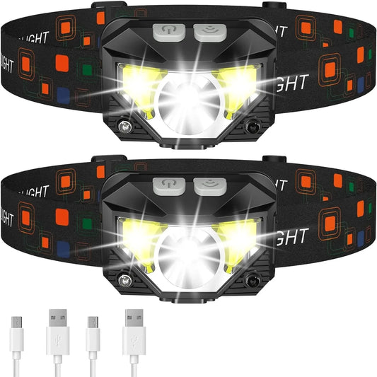 Headlamp Flashlight, 1200 Lumen Ultra-Light Bright LED Rechargeable Headlight with White Red Light,2Pack Waterproof Motion