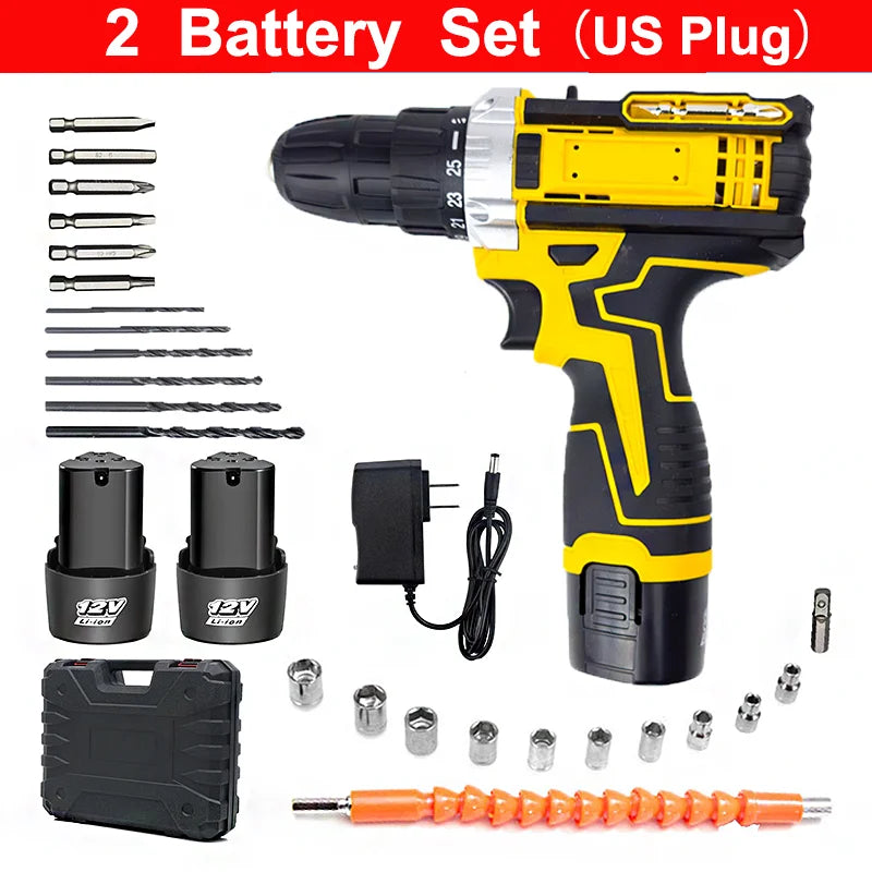 12V Lithium Electric Drill Electric Screwdriver Hand Electric Drill  Electric Tool Set  Multifunctional Accessory Box Packaging