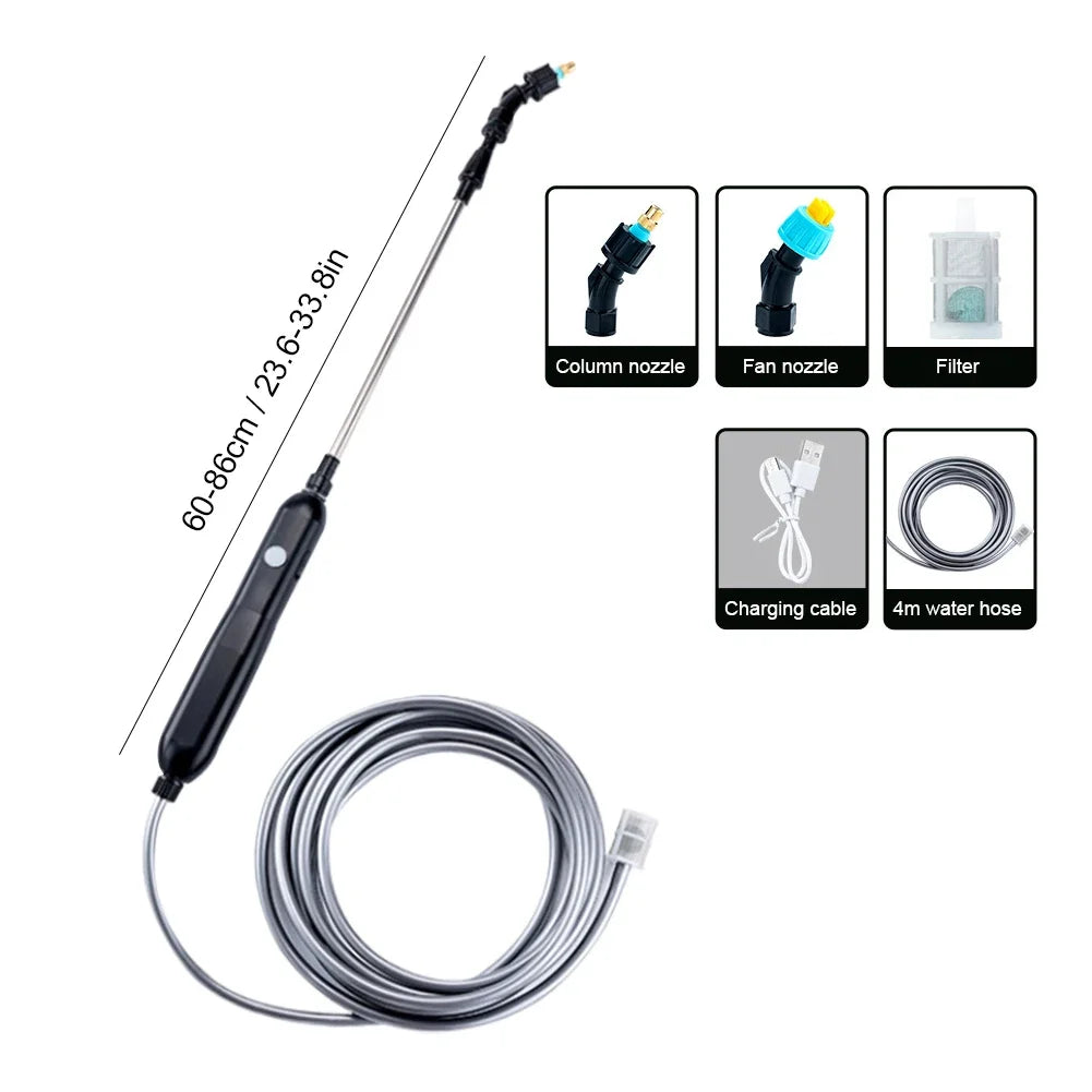 Electric Sprayer with 2/4 Nozzles Garden Watering Spray Gun with 2/3/5/6/8m Pipes Type-C/USB Telescopic Handle Irrigation Tools