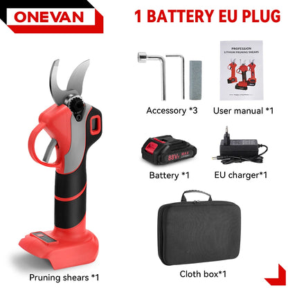 ONEVAN 30mm 4Gears Brushless Electric Pruning Shears Cordless Rechargeable Fruit Tree Bonsai Pruning For Makita 18V Battery Pin