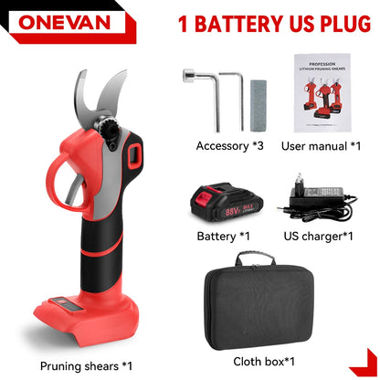 ONEVAN 30mm 4Gears Brushless Electric Pruning Shears Cordless Rechargeable Fruit Tree Bonsai Pruning For Makita 18V Battery Pin