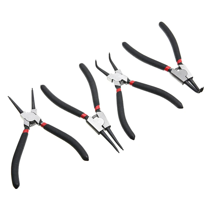 Jeu de pinces à circlips de 7 pouces, pince à Long nez, pince pliée, intérieur et extérieur, outil de retrait d'anneau à pression de retenue, 4 pièces