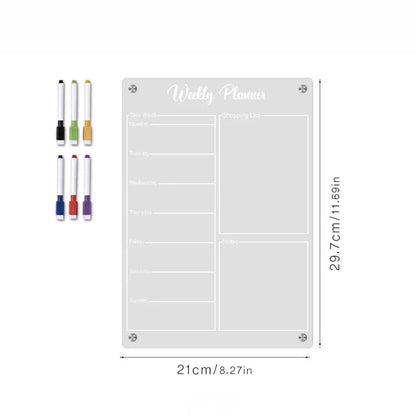 Fridge Magnetic Calendar Reusable Clear Acrylic Message Board Dry Erase Sticker Board with Six Pens Weekly Planner Menu Gadgets