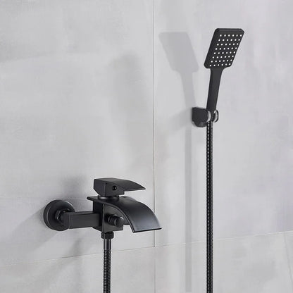 Black Bathroom Tub Faucet Single Handle Waterfall Spout Mixer Tap with Hand Shower Wall Mounted Gold Bath Faucets Bathtub Tap