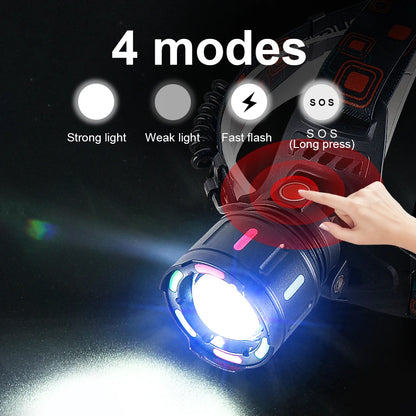 Strong Light LED Headlight 20000000LM Powerful Headlamp Long Shot 4000M Rechargeable Lamp With Fluorescent Light Outdoor Fishing