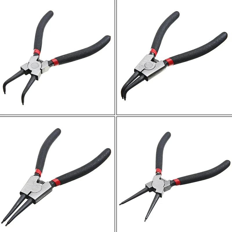Jeu de pinces à circlips de 7 pouces, pince à Long nez, pince pliée, intérieur et extérieur, outil de retrait d'anneau à pression de retenue, 4 pièces