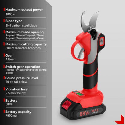 ONEVAN 30mm 4Gears Brushless Electric Pruning Shears Cordless Rechargeable Fruit Tree Bonsai Pruning For Makita 18V Battery Pin