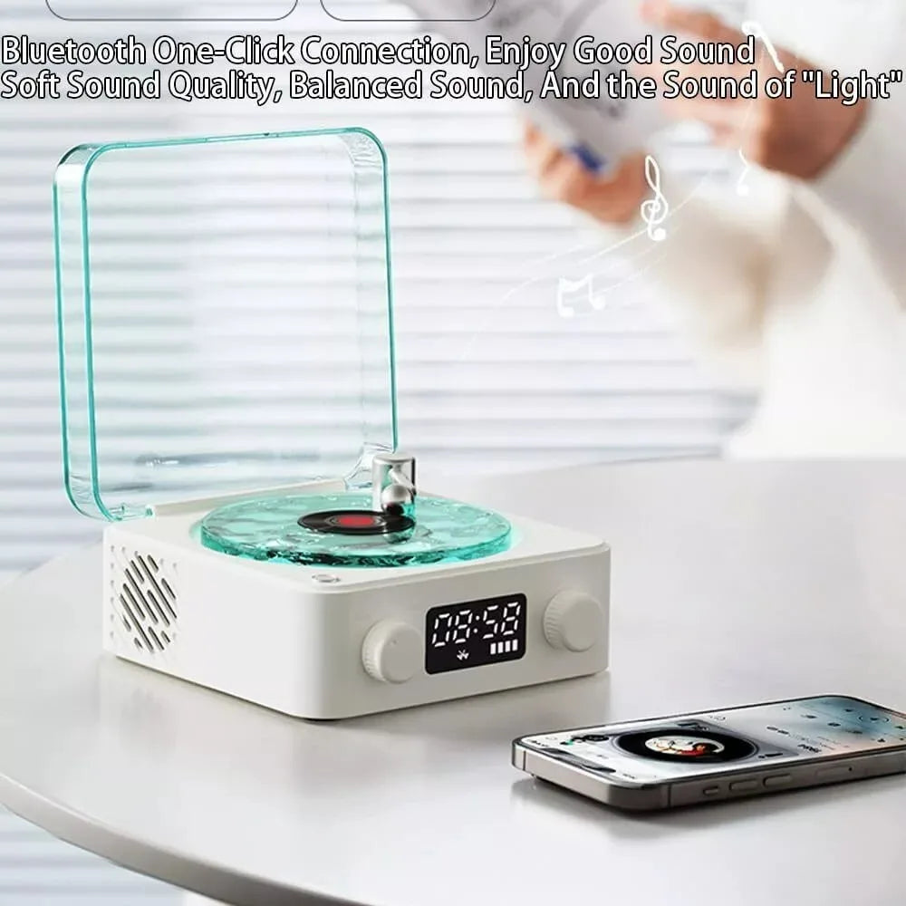 Retro Turntable Speaker With White Noise Wireless Bluetooth Vinyl Record Player Stereo Sound RGB Projection Lamp Effect