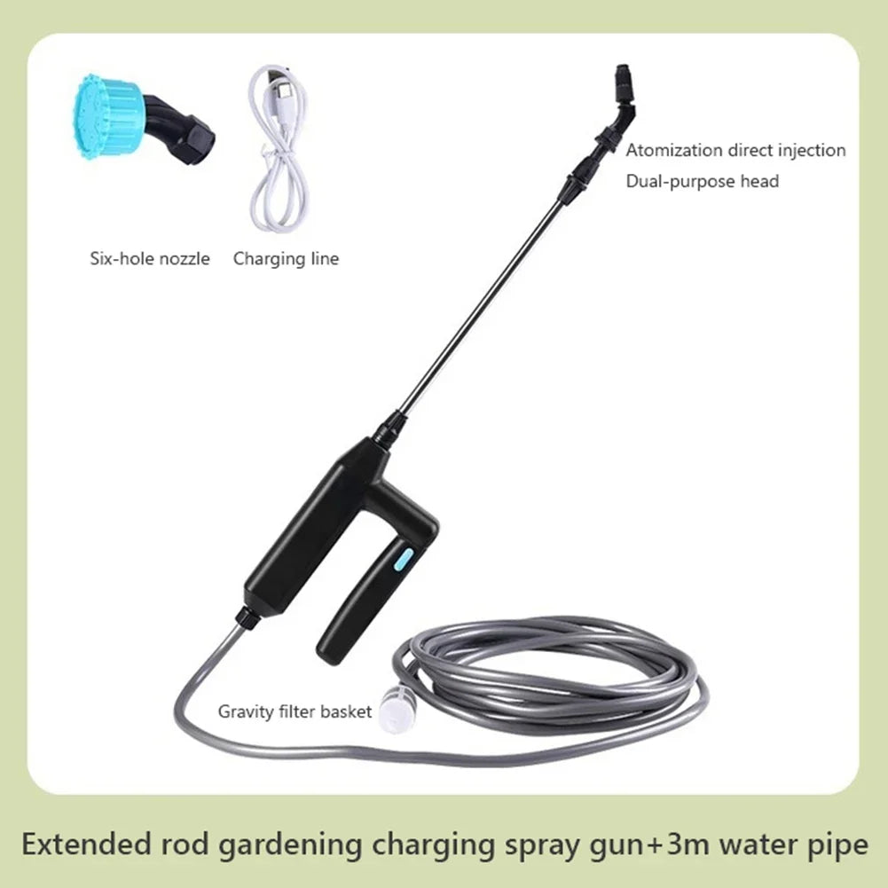 Electric Sprayer with 2/4 Nozzles Garden Watering Spray Gun with 2/3/5/6/8m Pipes Type-C/USB Telescopic Handle Irrigation Tools