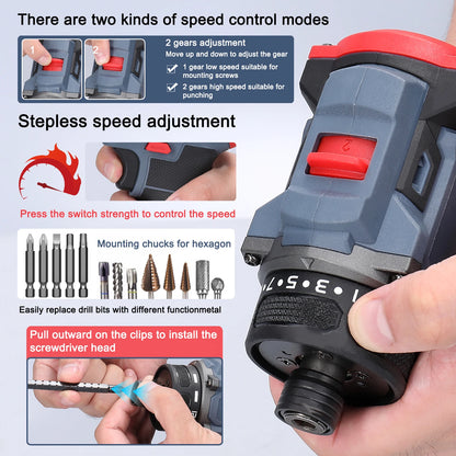16.8V Brushless 2in1 Cordless Driver Drill Electric Screwdriver Battery Screwdrivers Rotation Ways Drills Screwdriver Tools
