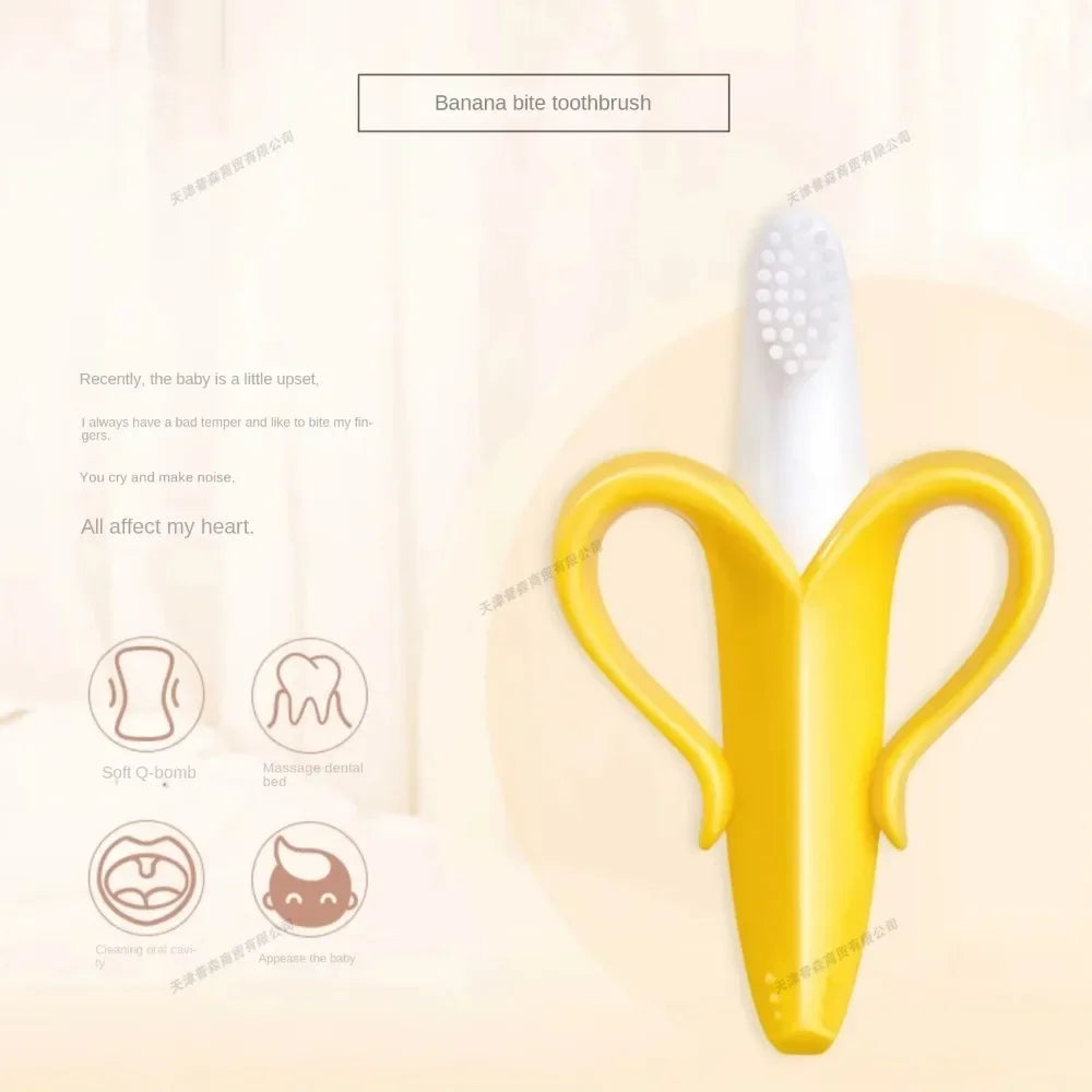 Banana Shape Baby Teether BPA Free Silicone Teething Toothbrush for Toddlers Chewable Dental Care Training Toothbrush for Infant